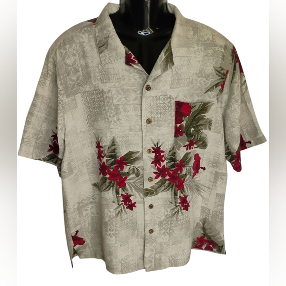 Havana Jack's Cafe Other - Havana Jack's Cafe Tropical Shirt Men's Sz XL Grey/Burgundy Button Down SILK